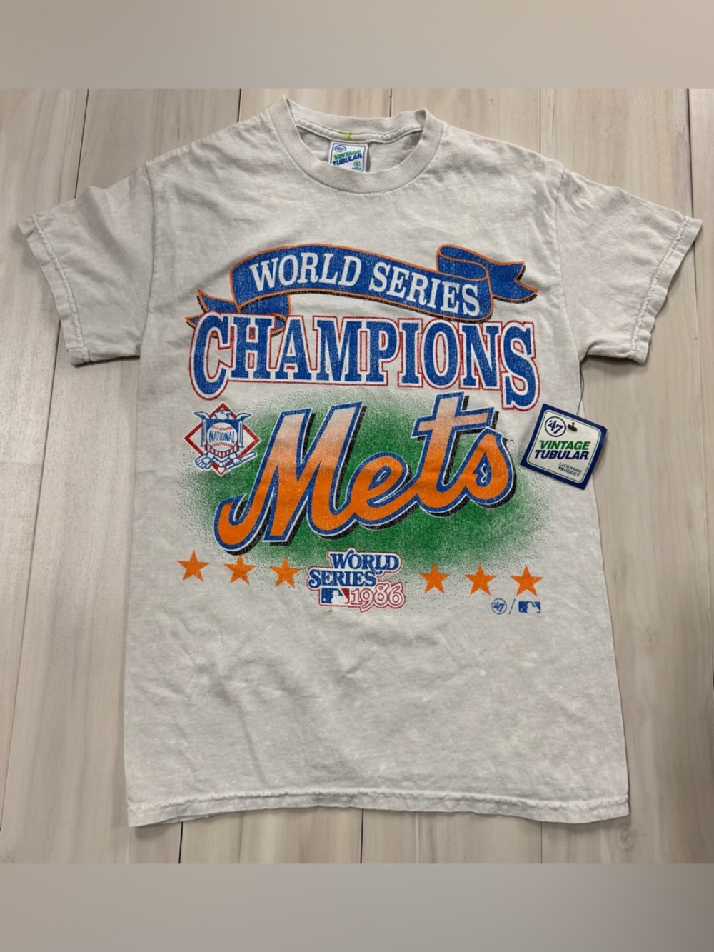 Vintage 1986 New York Mets World Series Champions Tee - White/Blue/Orange/Green